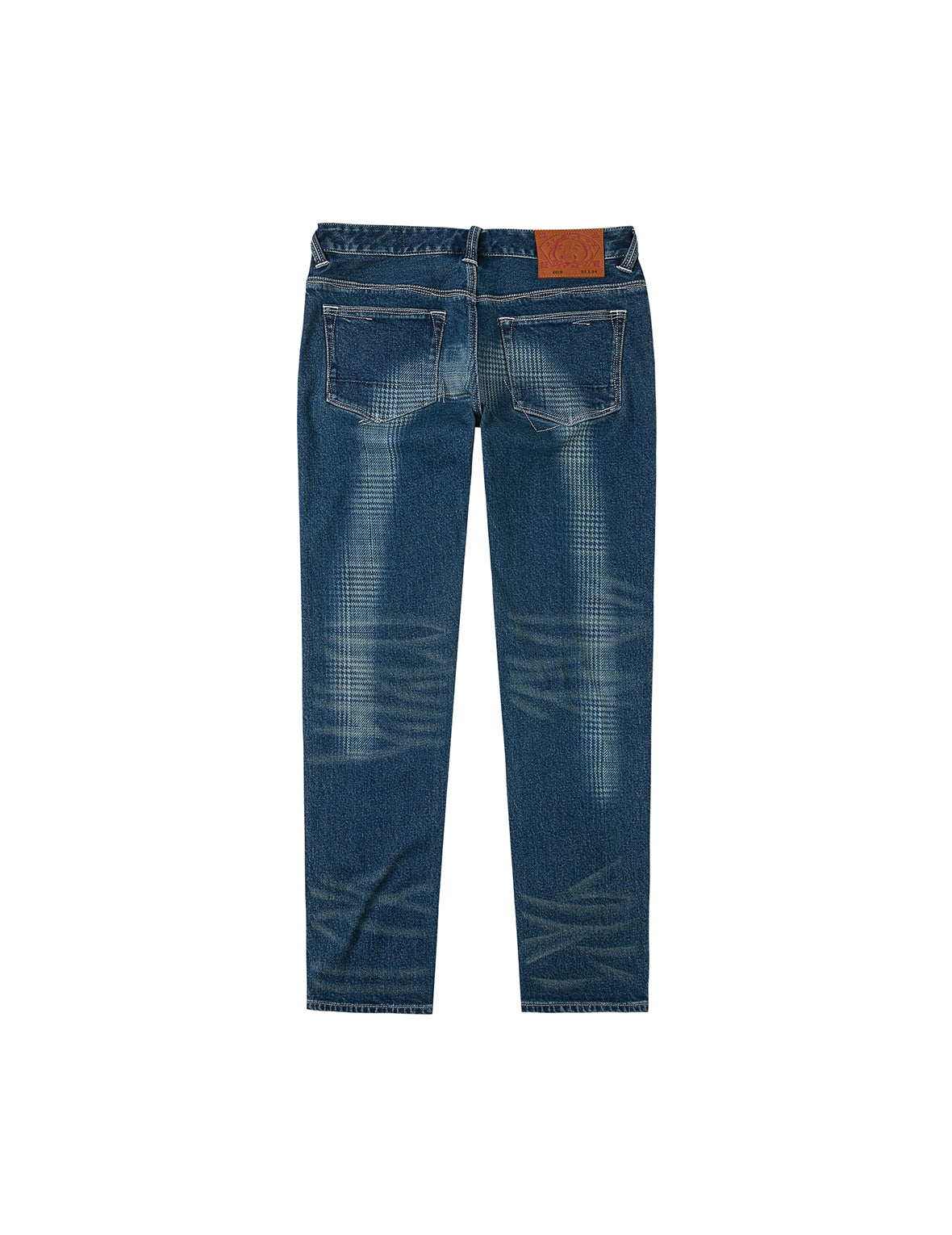 ウォッシュド手描き千鳥格子大黒プリント スリムフィット ジーンズ #2010